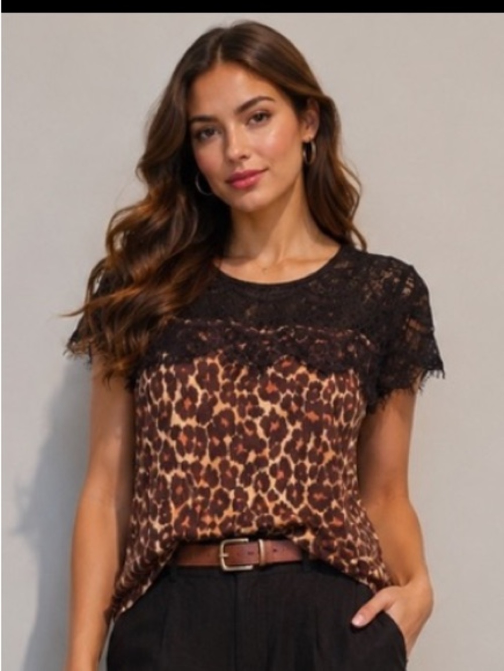 Ann Taylor Lace And Leopard Knit Top size medium